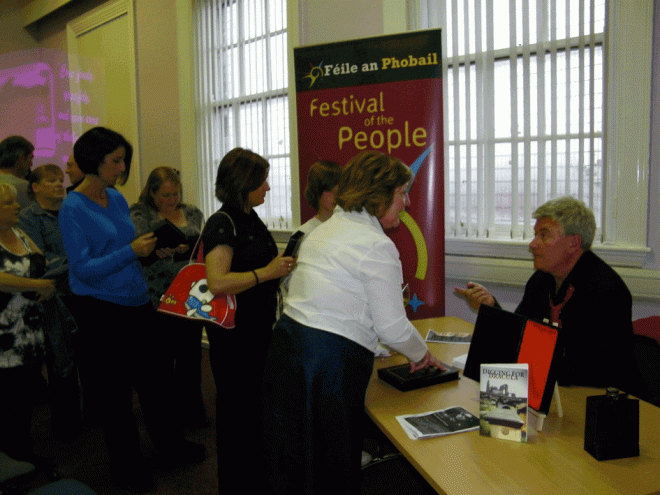 Author Sean Hillen signing books, Digging for Dracula book 