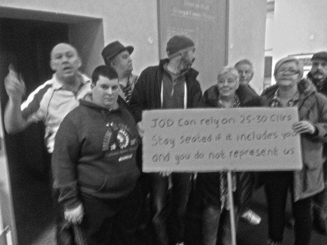 Donegal people demonstrating, Donegal county council