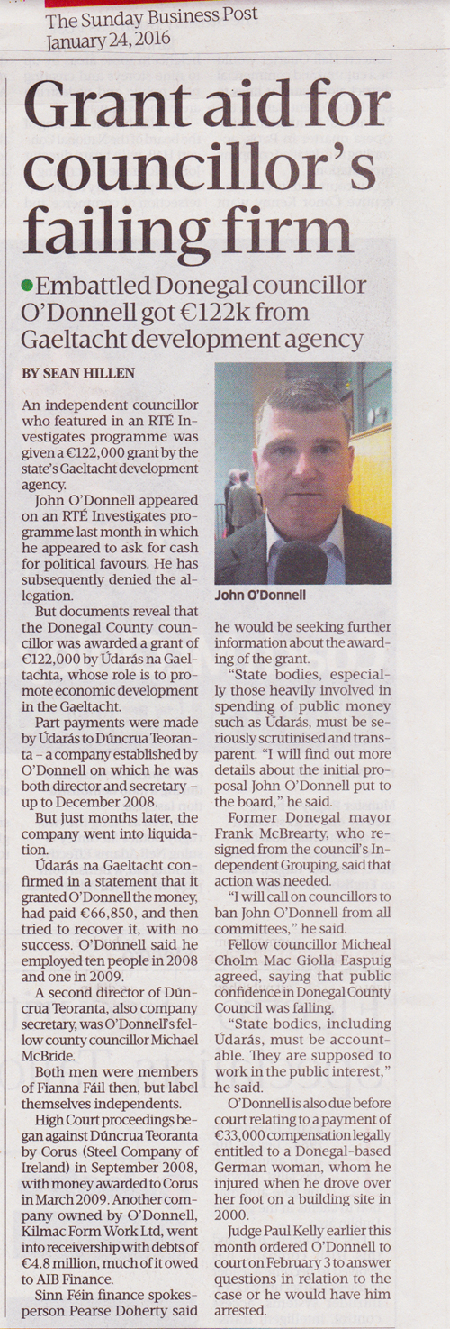 Sean Hillen Sunday Business Post, Councillor O'Donnell Donegal